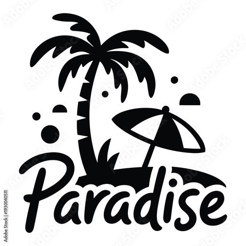 Tropical paradise with palm tree and beach umbrella