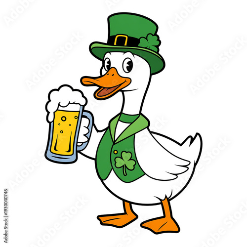 St Patricks Day Duck Cartoon Holding Beer Mug