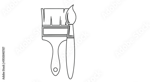Simple line drawing icon of two different paintbrush together.