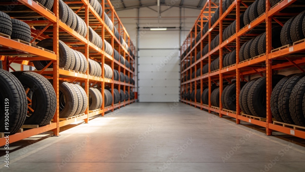 Fototapeta premium Warehouse with tire storage racks