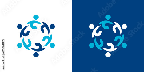 Dual meaning logo of people and unity, human shapes forming a circle to represent partnership, teamwork, and trust. Minimalist, clean, modern, professional