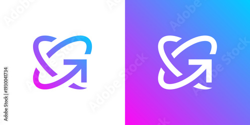 Dual meaning logo combining global and arrow elements, globe shape forming a hidden arrow symbolizing worldwide vision, growth, and forward direction. 