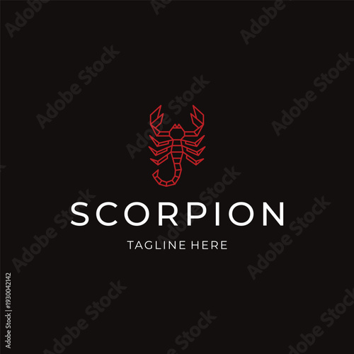 Scorpion line art logo with sharp curves symbolizing danger and defense.