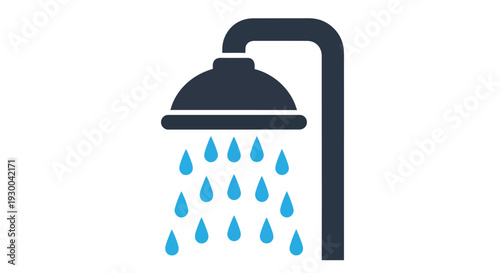 Simple blue showerhead icon with water droplets on a white background