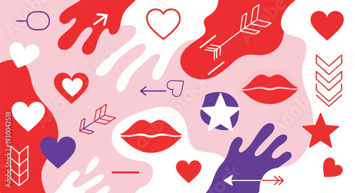 Colorful vector design featuring shapes and illustrations of romance