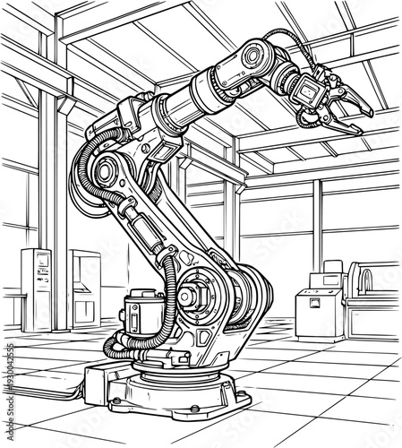 Robotic arm industrial manufacturing outline vector isolated on transparent background