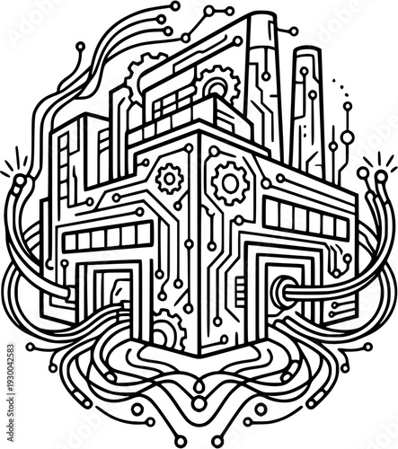 Smart factory industry 4.0 automation vector isolated on transparent background