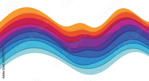 Colorful, layered, undulating lines in a rainbow gradient