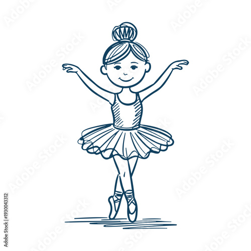 Ballerina girl. Cartoon ink sketch. Vector illustration. 
