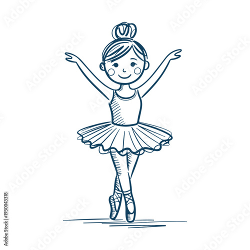 Vector illustration of a ballerina girl. Cartoon ink sketch. 
