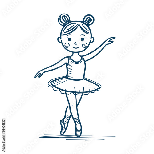 Cute ballet girl. Cartoon ink sketch. Vector illustration. 