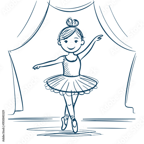 Vector illustration of a ballerina girl. Cartoon ink sketch. 