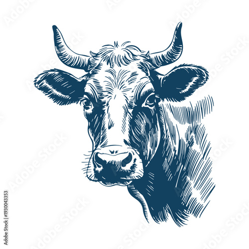 Milk cow. Realistic animal sketch on white background. 