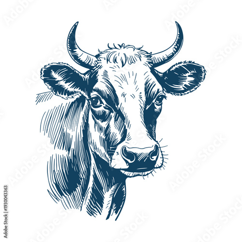 Milk cow. Realistic animal sketch on white background.