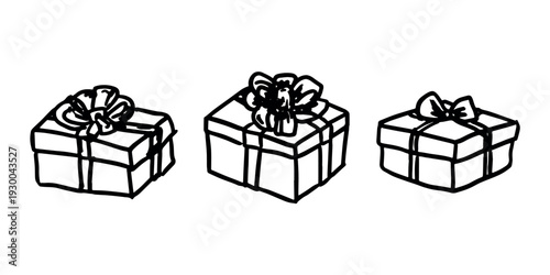 Set of hand drawn present box with ribbons Birthday present clipart Christmas gift Holiday doodle For design, print, web, decor, greeting card, sale