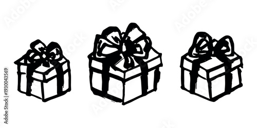 Set of hand drawn present box with ribbons Birthday present clipart Christmas gift Holiday doodle For design, print, web, decor, greeting card, sale