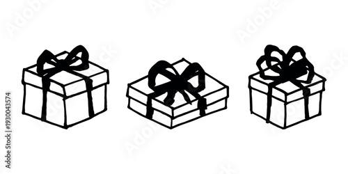 Set of hand drawn present box with ribbons Birthday present clipart Christmas gift Holiday doodle For design, print, web, decor, greeting card, sale