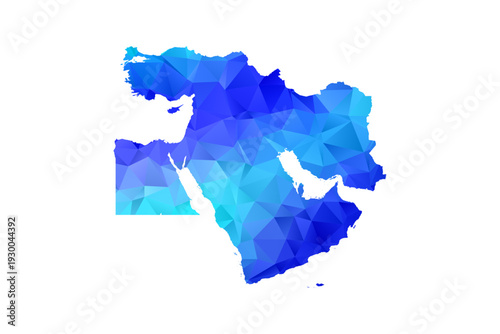 Middle East map - Polygon Style Vector Illustration in Blue Gradient, Low Poly Geometric Design, Isolated on White Background, Perfect for Infographics, Education, and Modern Presentations.