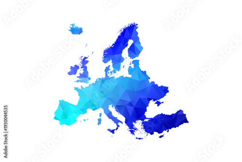 Europe map - Polygon Style Vector Illustration in Blue Gradient, Low Poly Geometric Design, Isolated on White Background, Perfect for Infographics, Education, and Modern Presentations.