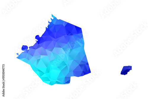 Dubai map - Polygon Style Vector Illustration in Blue Gradient, Low Poly Geometric Design, Isolated on White Background, Perfect for Infographics, Education, and Modern Presentations.
