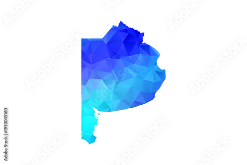 Buenos Aires map - Polygon Style Vector Illustration in Blue Gradient, Low Poly Geometric Design, Isolated on White Background, Perfect for Infographics, Education, and Modern Presentations.