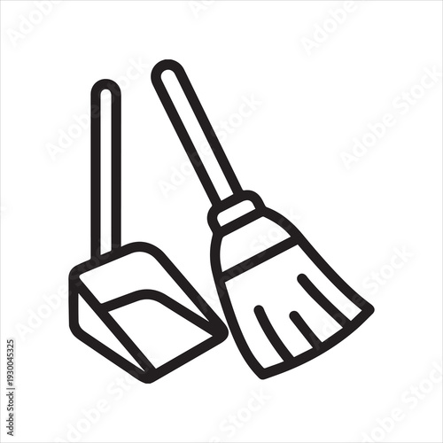 Modern vector icon of broom and dustpan