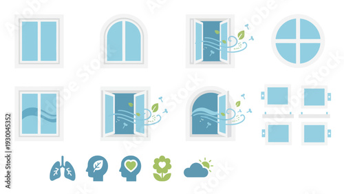 Sustainable living icons and windows. Spring Vector Packs. EPS Editable