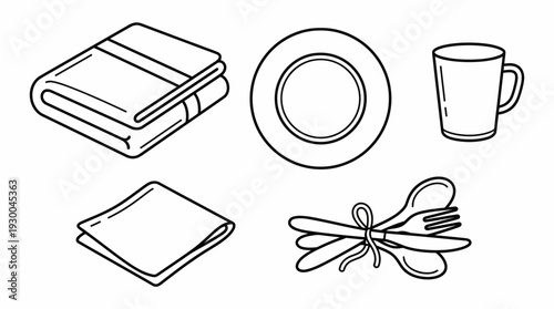 Table setting with plate and utensils. Spring Vector Packs. EPS Editable