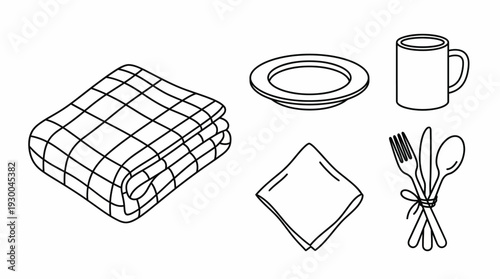 Table setting with plate cup utensils. Spring Vector Packs. EPS Editable