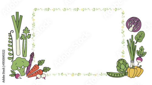 Vegetable border frame with green leaves 1. Spring Vector Packs. EPS Editable