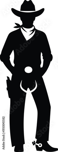 Silhouette of cowboy with spurs on transparent background