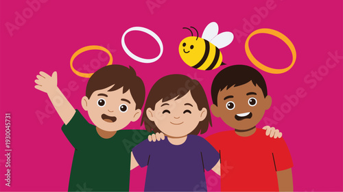 Happy Diverse Children, Kids Friend Group Vector