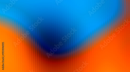 Blue and Orange Abstract refracted glass background with vertical lines Ribbed Glass and gradient color. Modern creative texture with light reflection for web design with Modern Abstract Flow.