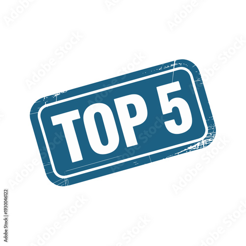 Blue rectangular vintage stamp graphic announces a top five ranking list or selection.