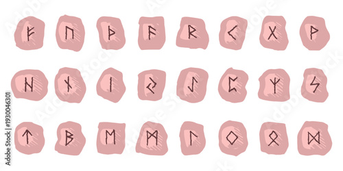 Set of hand drawn viking runes Rune stones with ancient norse alphabet characters engraved on them Scandinavian futhark germanic celtic Single element for design, print, web, decor
