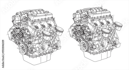 Mechanical Vehicle Blueprint – Automotive Engineering CAD Technical Drawing and Industrial Concept