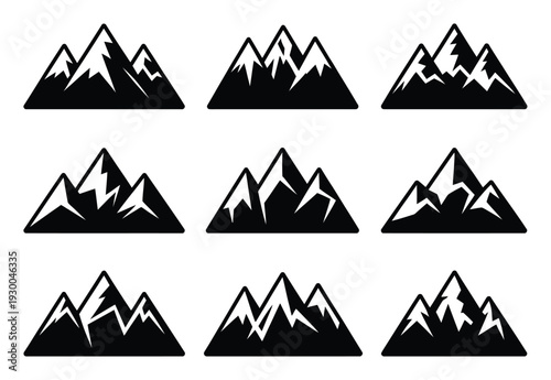 Collection of Black and White Mountain with Snowy Peaks