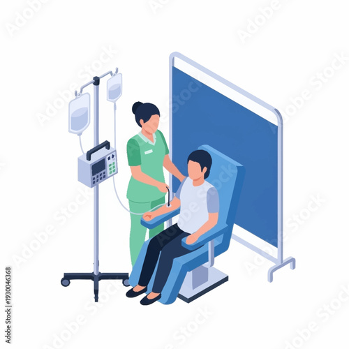 Nurse Administering IV Drip to Patient in Medical Setting.