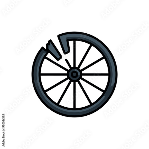 Damaged bicycle wheel illustration depicting mechanical failure or the need for urgent repair.