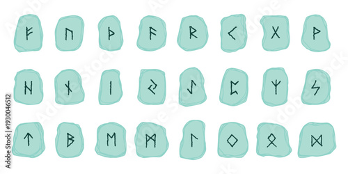 Set of hand drawn viking runes Rune stones with ancient norse alphabet characters engraved on them Scandinavian futhark germanic celtic Single element for design, print, web, decor