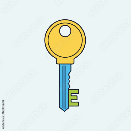 Colorful illustrated key with a rounded head, and jagged bottom