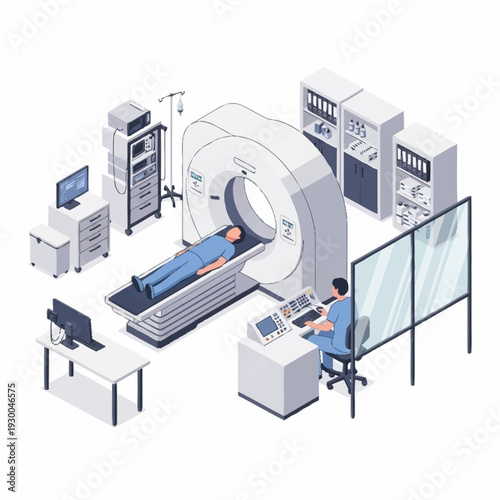 Patient Undergoing CT Scan in Modern Medical Imaging Room.