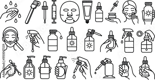 Set of 20 hand drawn skincare icons vector