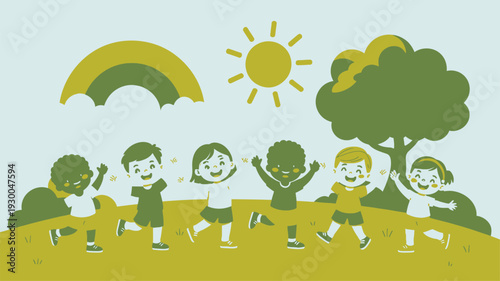 Kids Outdoors, Monochromatic Green Play