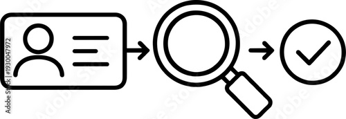 Minimal Line Art Illustration of User Profile Search and Verification Process. Secure Identity Validation Minimalist Icon for Account Approval Concept.