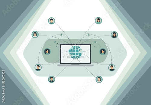 Global Network Connections Laptop Displaying Earth Globe Interface Digital Communication Concept for People Connection