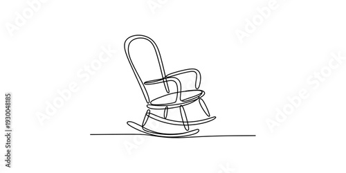 Minimalist continuous line drawing of a classic wooden rocking chair on a white background. Vector, illustration