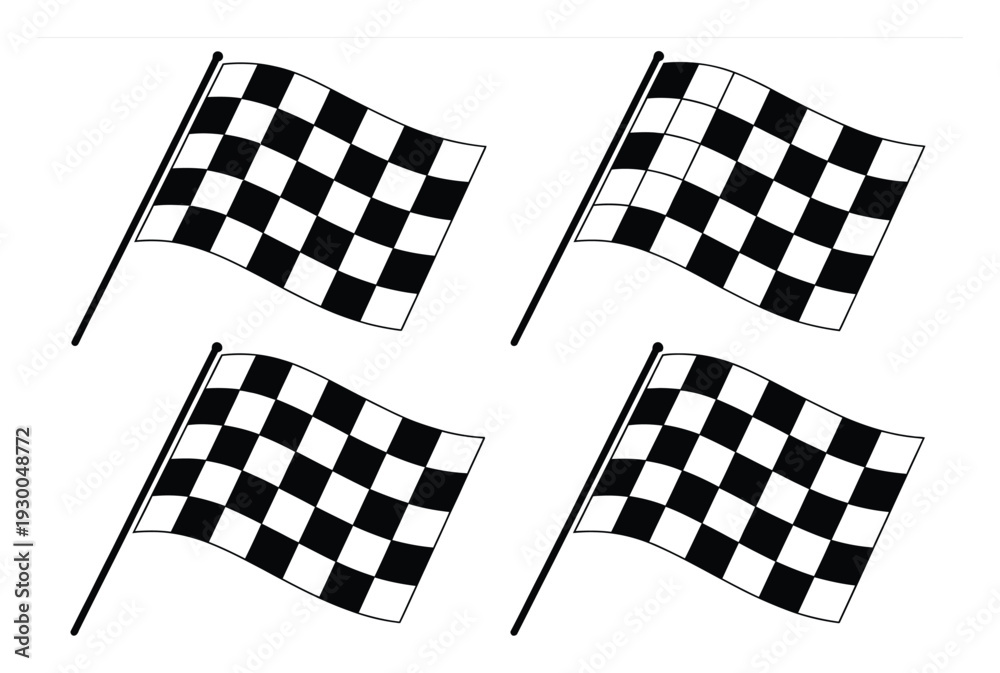 Fototapeta premium Four Waving Checkered Flags on White Background