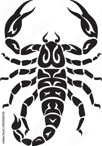 Tribal Scorpion Silhouette Vector Art - Zodiac Symbol, Tattoo Design