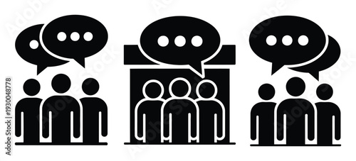 Iconography of people communicating and discussing in groups
